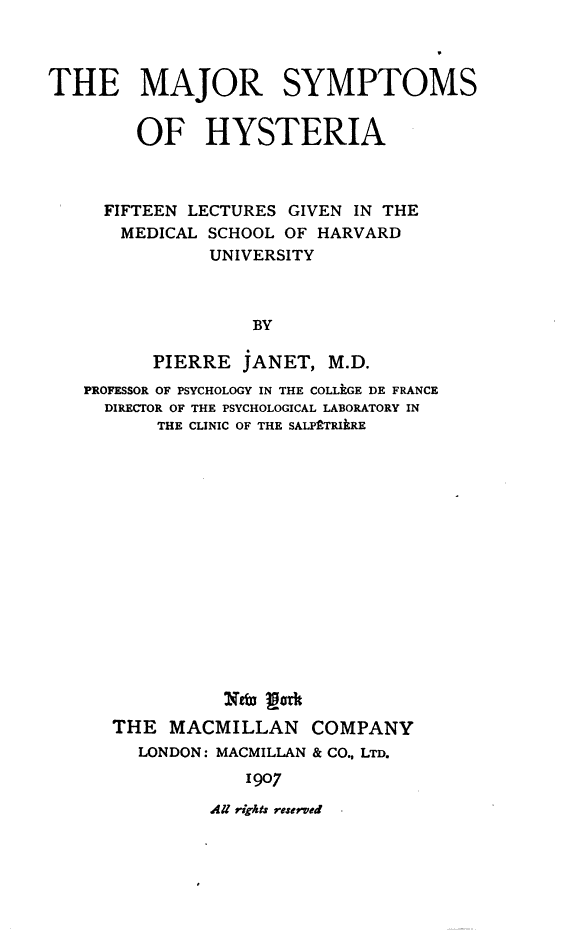 Cover of The Major Symptoms of Hysteria