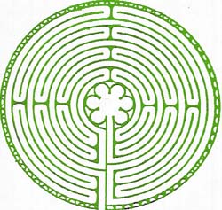 Green Chartres labyrinth used as Dr. Rainer Maria Kohler's practice logo